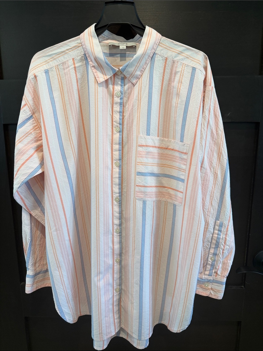 LOFT Women’s Oversized Long-Sleeve Striped Button-Down Shirt